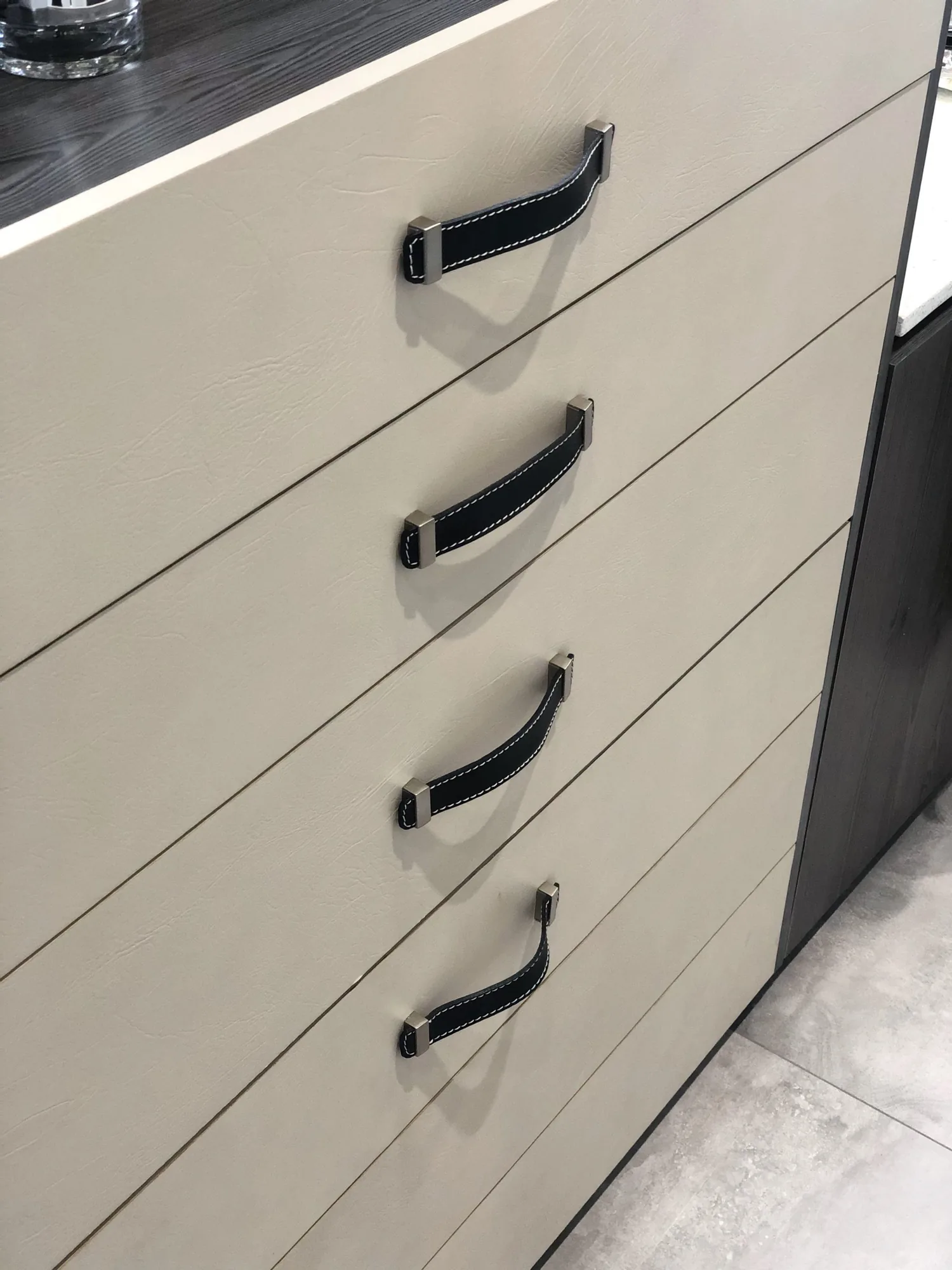 Close-up of custom drawer fronts and handles