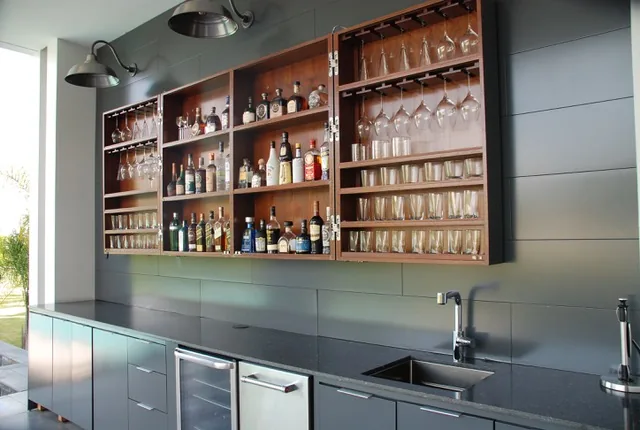Full-height display shelving and cabinetry