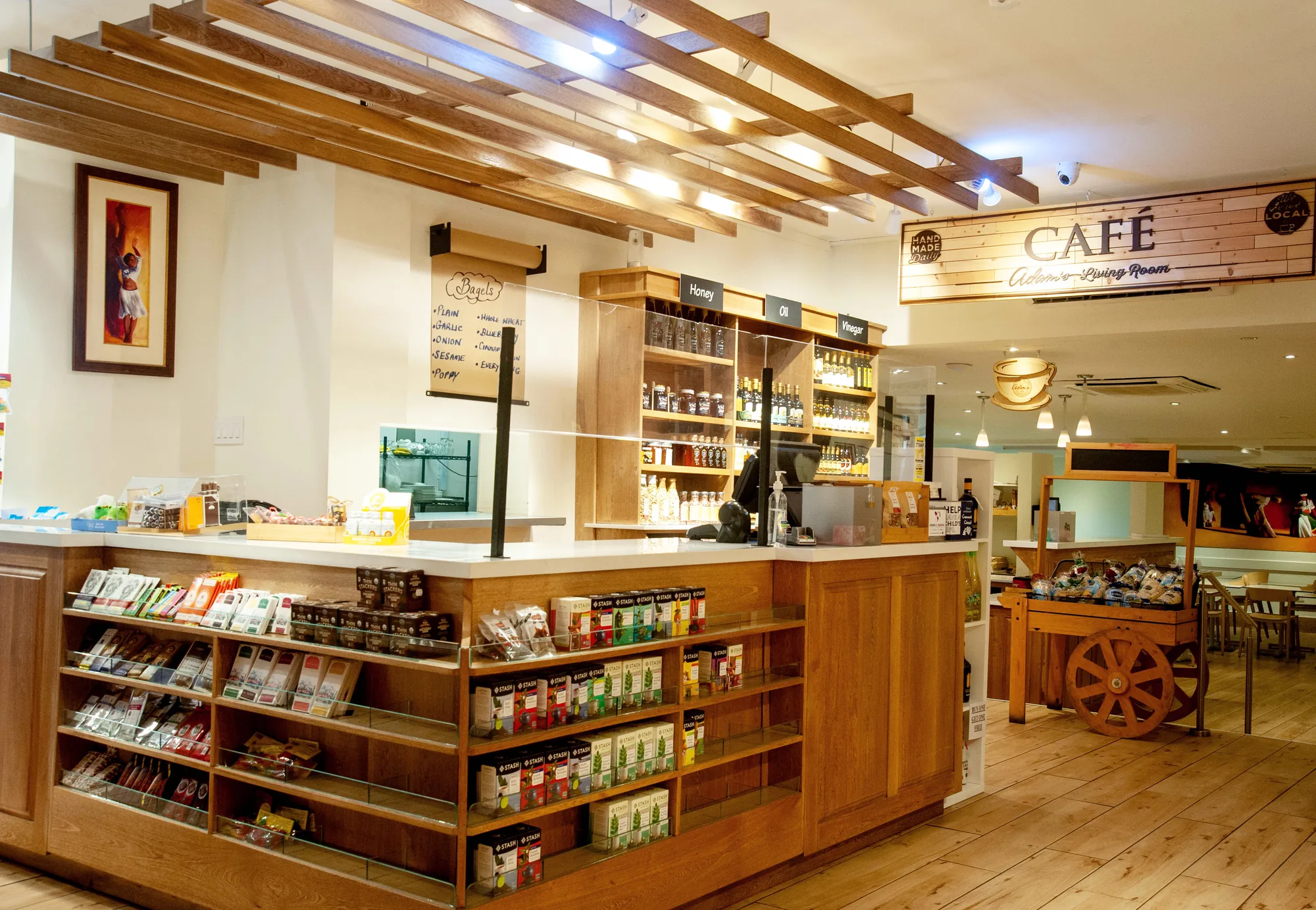 Wide commercial retail interior with timber displays